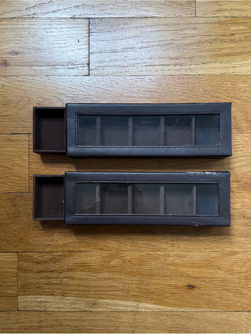 brown The Container Store faux leather organizers, vertical short (set of 2)